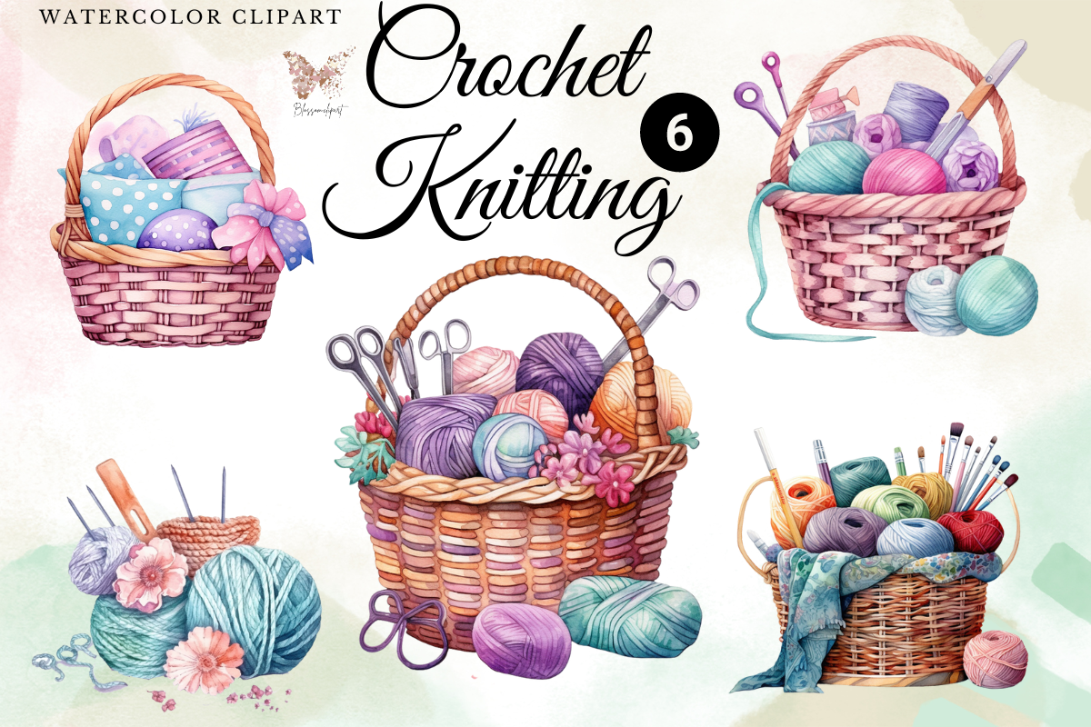 Crochet Knitting Watercolor Cliparts