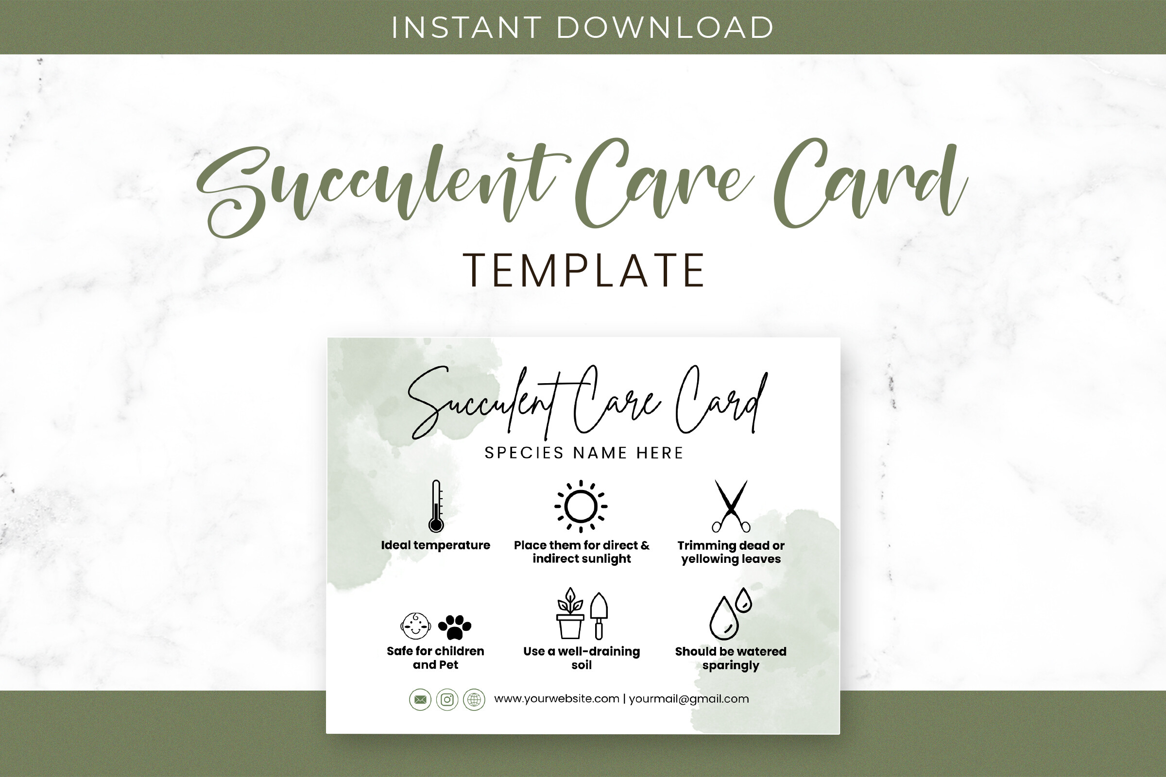 Editable Succulent Care Card Template Graphic by SnapyBiz  Creative Fabrica