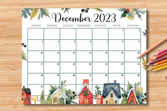 Editable/Fillable December 2023 Calendar Graphic Print Templates By Hotobi