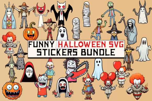 Funny Halloween SVG Stickers Bundle Grafika Ilustracje do Druku Przez Hiago Moreira