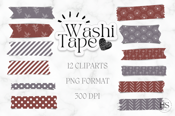 12 Doodle Flowers Washi Tape PNG Bundle