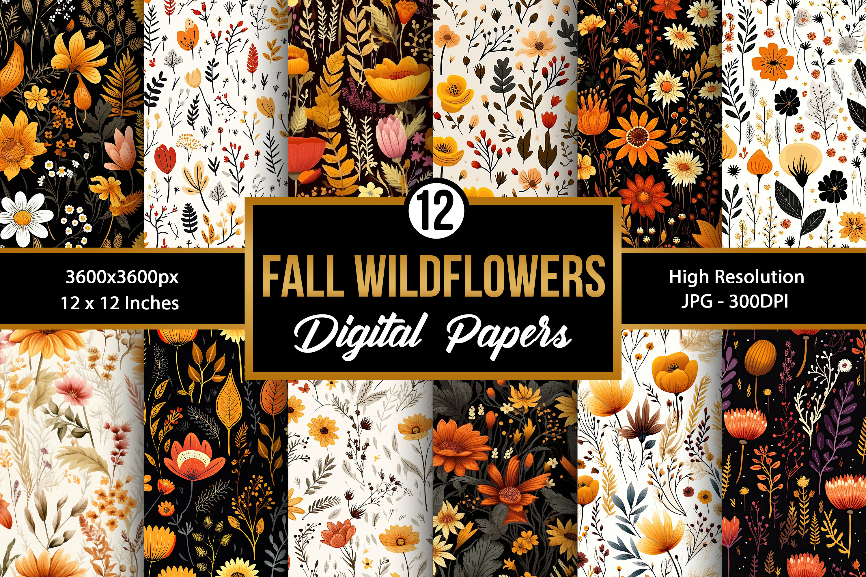 Fall Wildflowers Garden Digital Papers Graphic by Creative Store ...