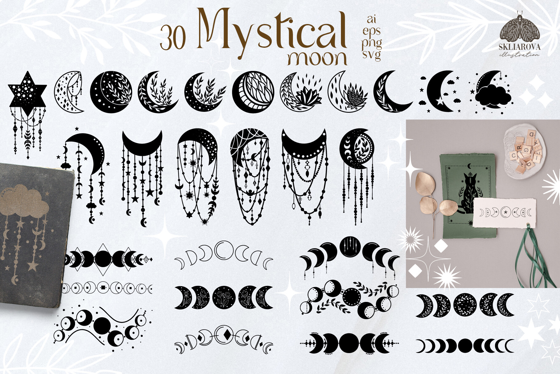 Mystical moon and moon phases SVG PNG