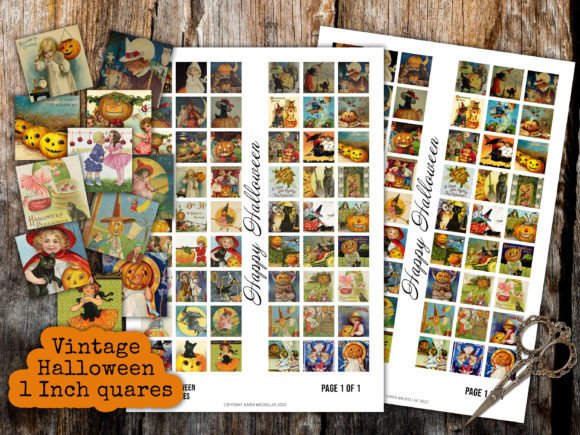 Vintage Halloween Collage Inch Squares Graphic Illustrations By Digital Magpie Design Studio