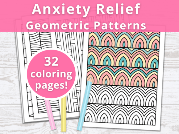 32 Relaxing Geometric Coloring Pages