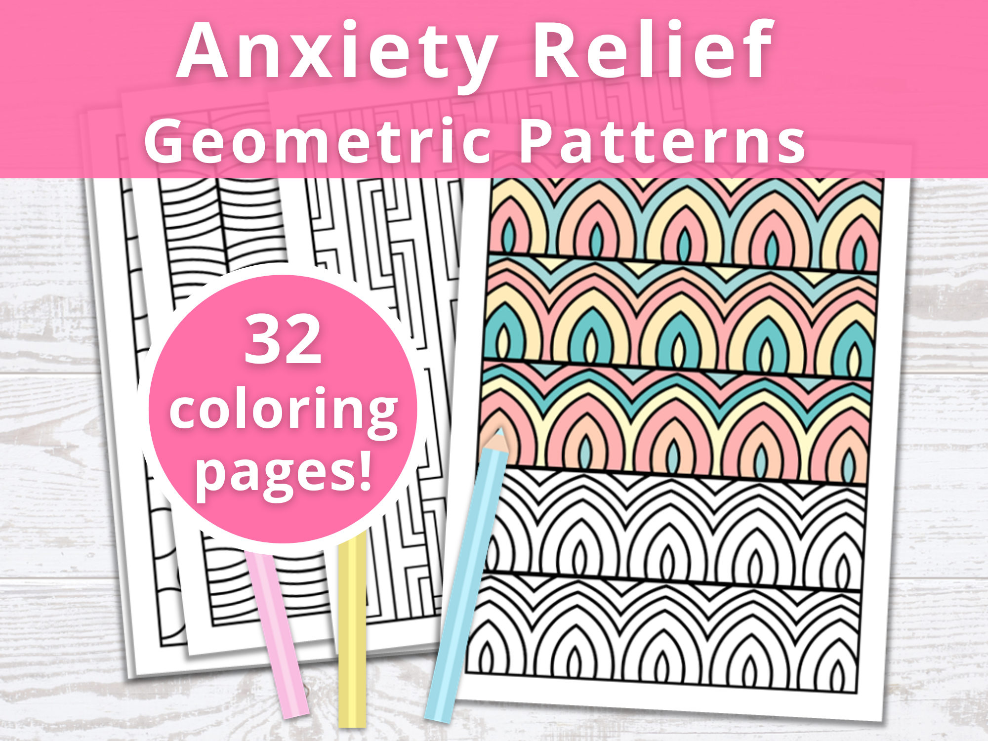 32 Relaxing Geometric Coloring Pages