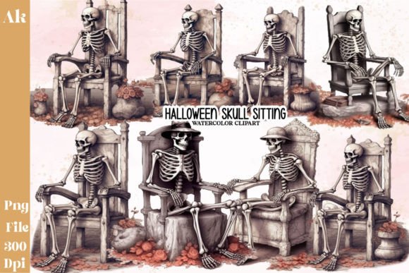 Free Halloween Skeleton Sitting Clipart Graphic Illustrations By Ak Artwork