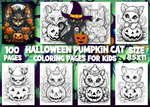 100 Halloween Pumpkin Cat Coloring Pages