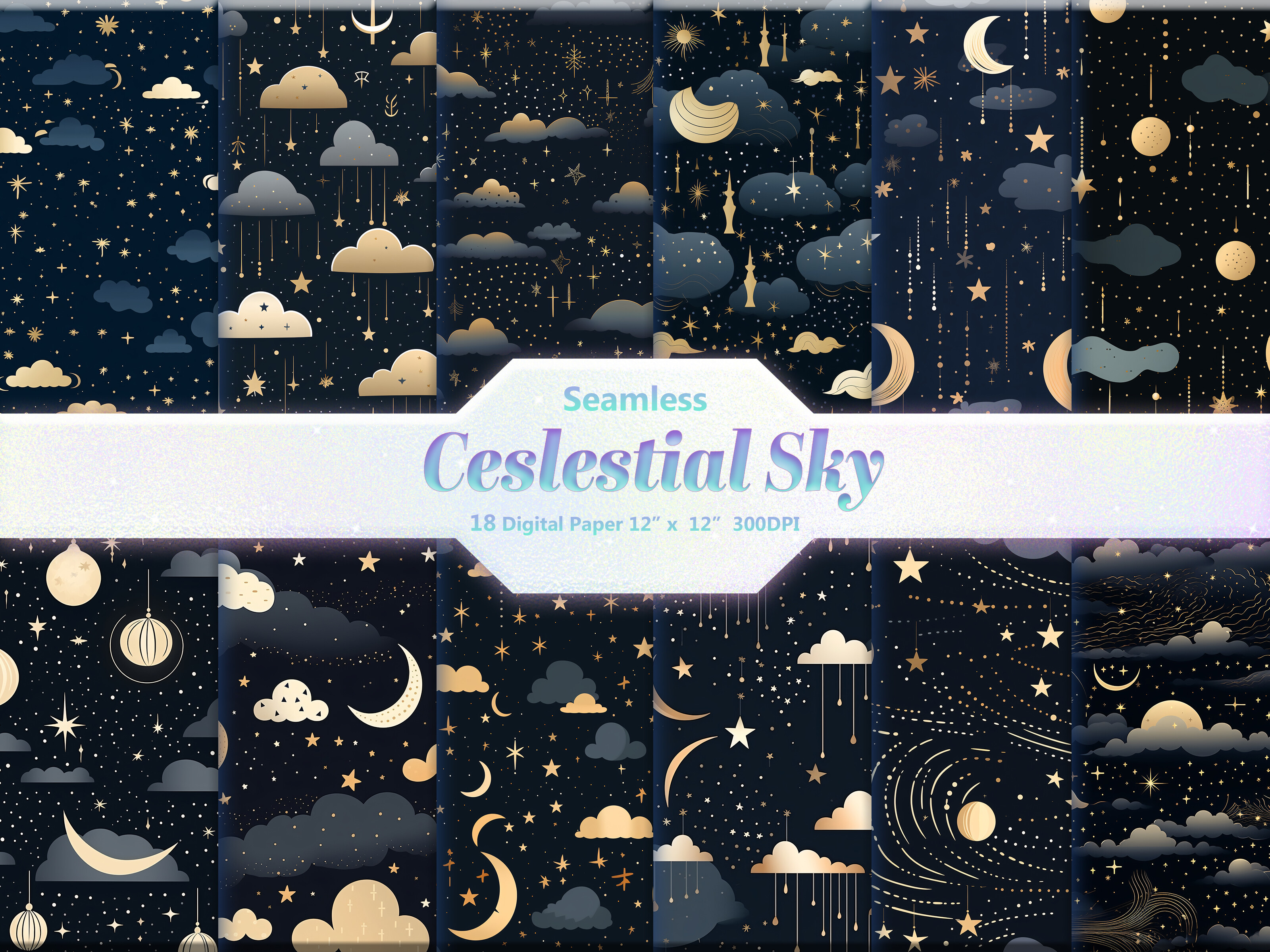 Seamless Celestial Sky Digital Paper Graphic by DifferPP · Creative Fabrica