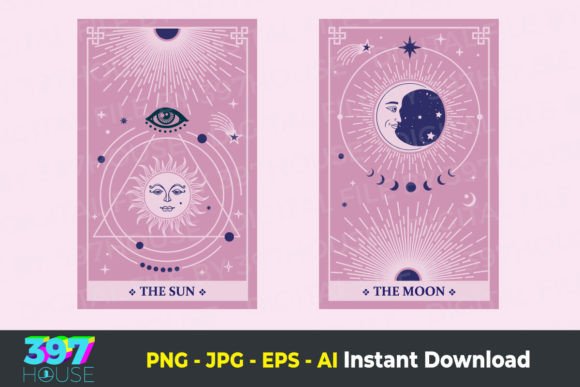 Vector Illustration Tarot Cards Sun and