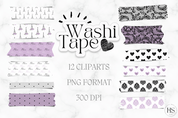 12 Purple Hello Paris Washi Tape Bundle
