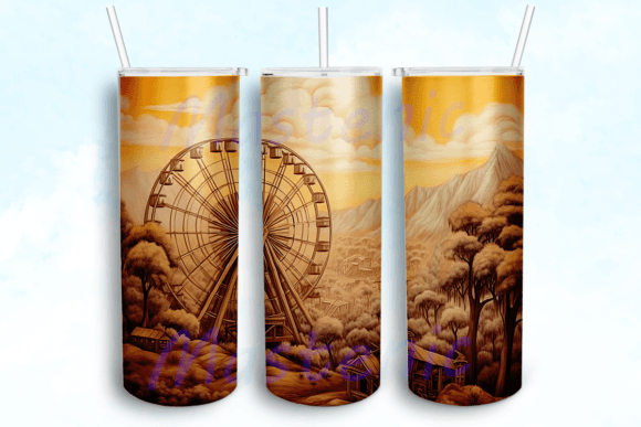 Engraved Wood Ferris Wheel Tumbler PNG