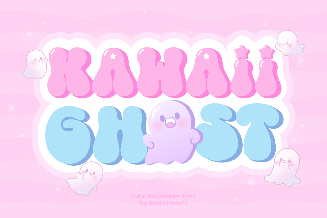 Kawaii Ghost preview: creepy cute font with ghost numerals
