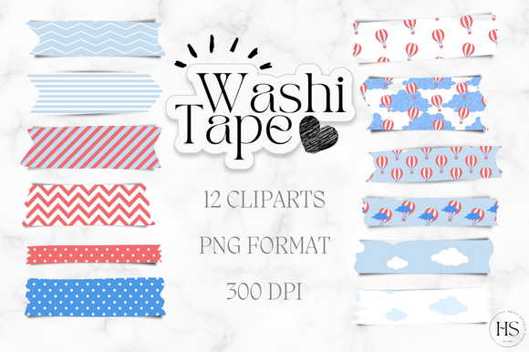 12 Hot Air Balloon Washi Tape PNG Bundle