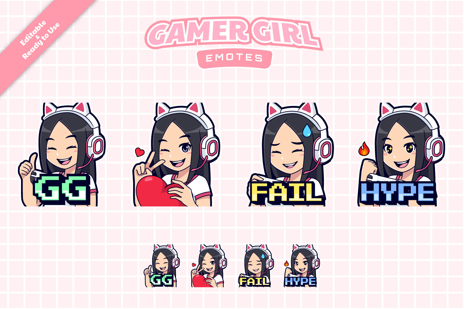 Gamer Girl Icon Emotes Set