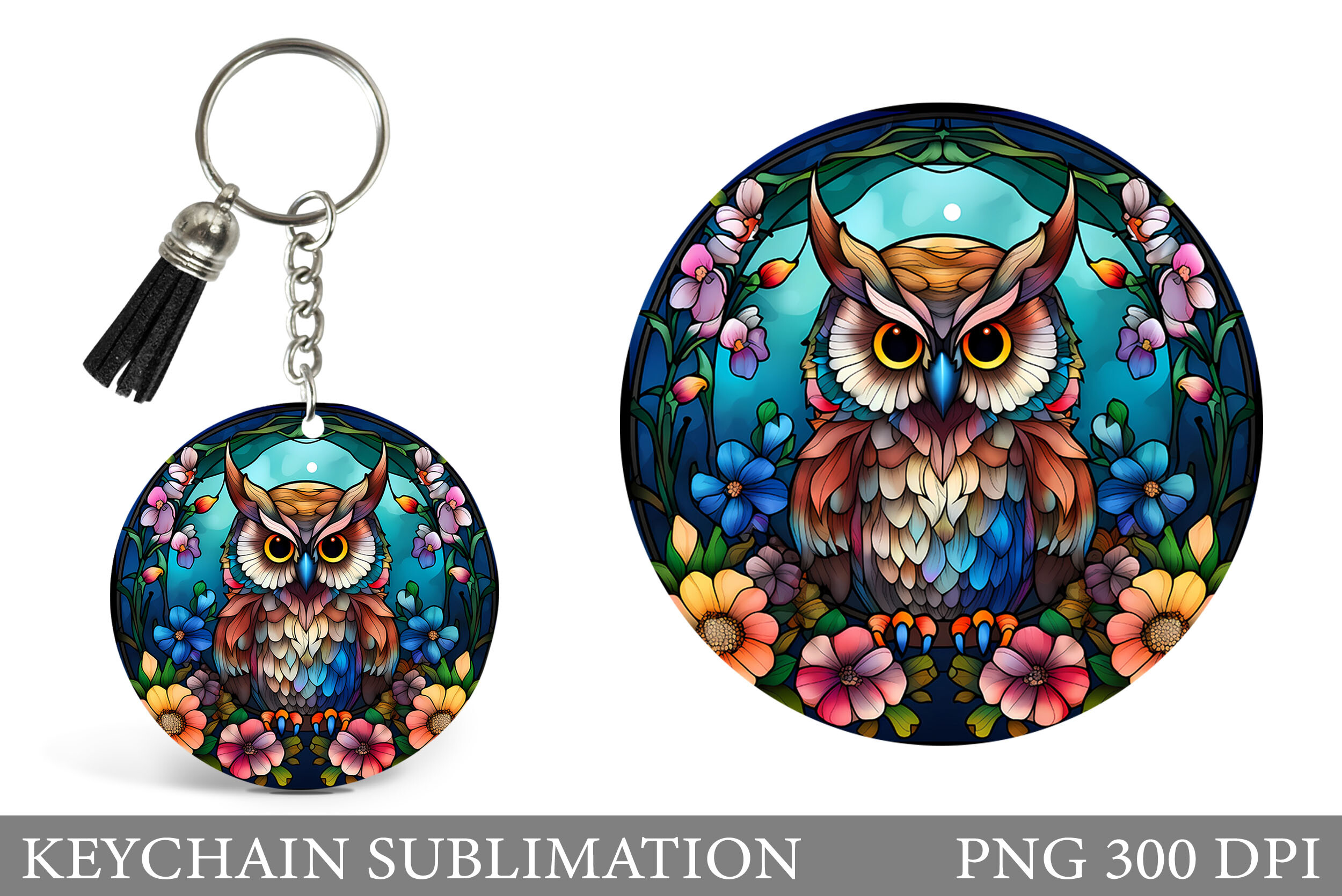 Stained Glass Owl Keychain Design Graphic by shishkovaiv · Creative Fabrica