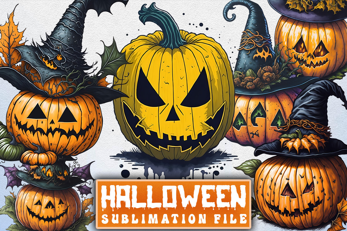 Watercolor Halloween Pumpkin Bundle Graphic by Tawhid · Creative Fabrica
