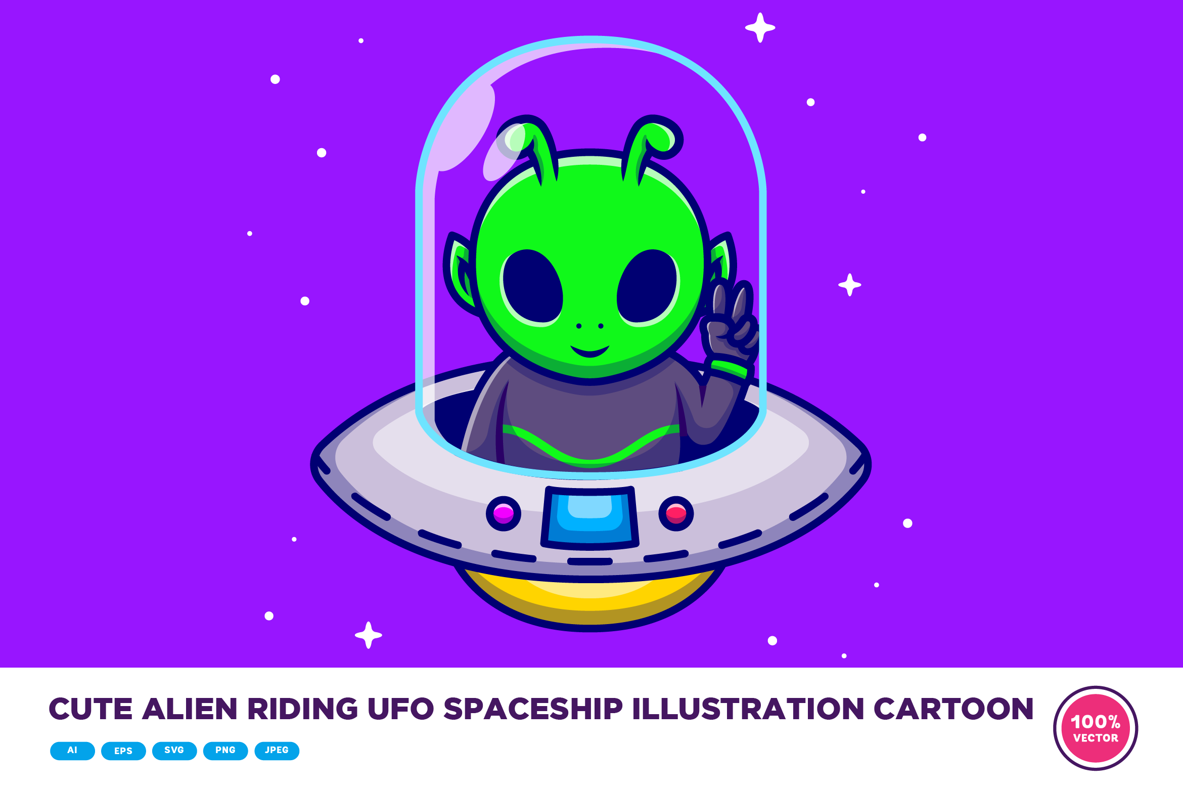 Cute Alien Riding UFO Spaceship Cartoon Graphic by catalyststuff ...