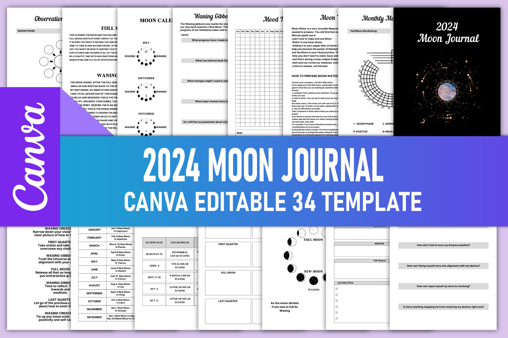Editable 2024 Moon Journal Canva KDP Graphic by rahimaartwork077 ...