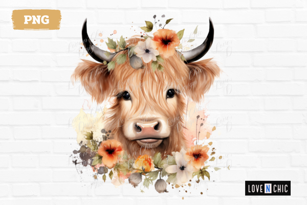 Floral Baby Highland Cow Clipart Graphic by Sabuydee Design · Creative ...