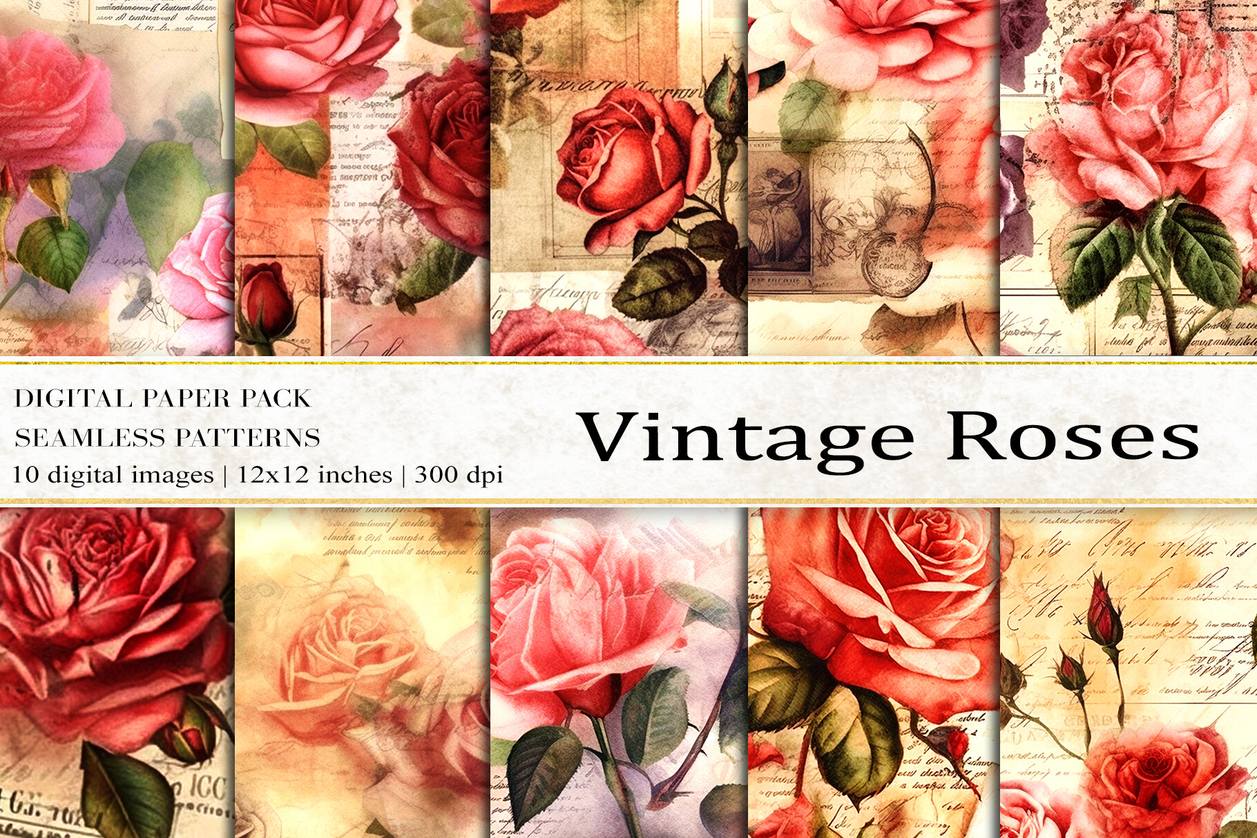 Vintage Roses Digital Papers Graphic by BonaDesigns · Creative Fabrica