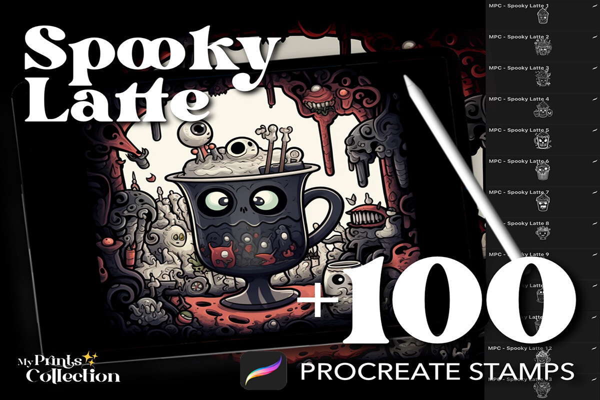 100+ Procreate Spooky Latte Stamps Graphic by myprintscollection ...