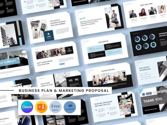 Modern Canva business plan presentation and slide deck template