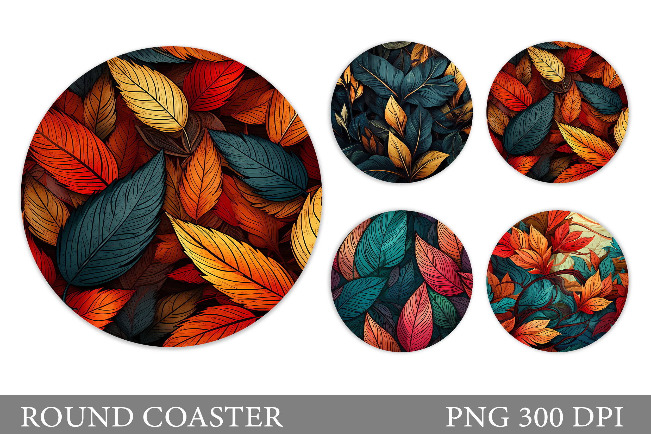Fall Leaves Round Coaster Design