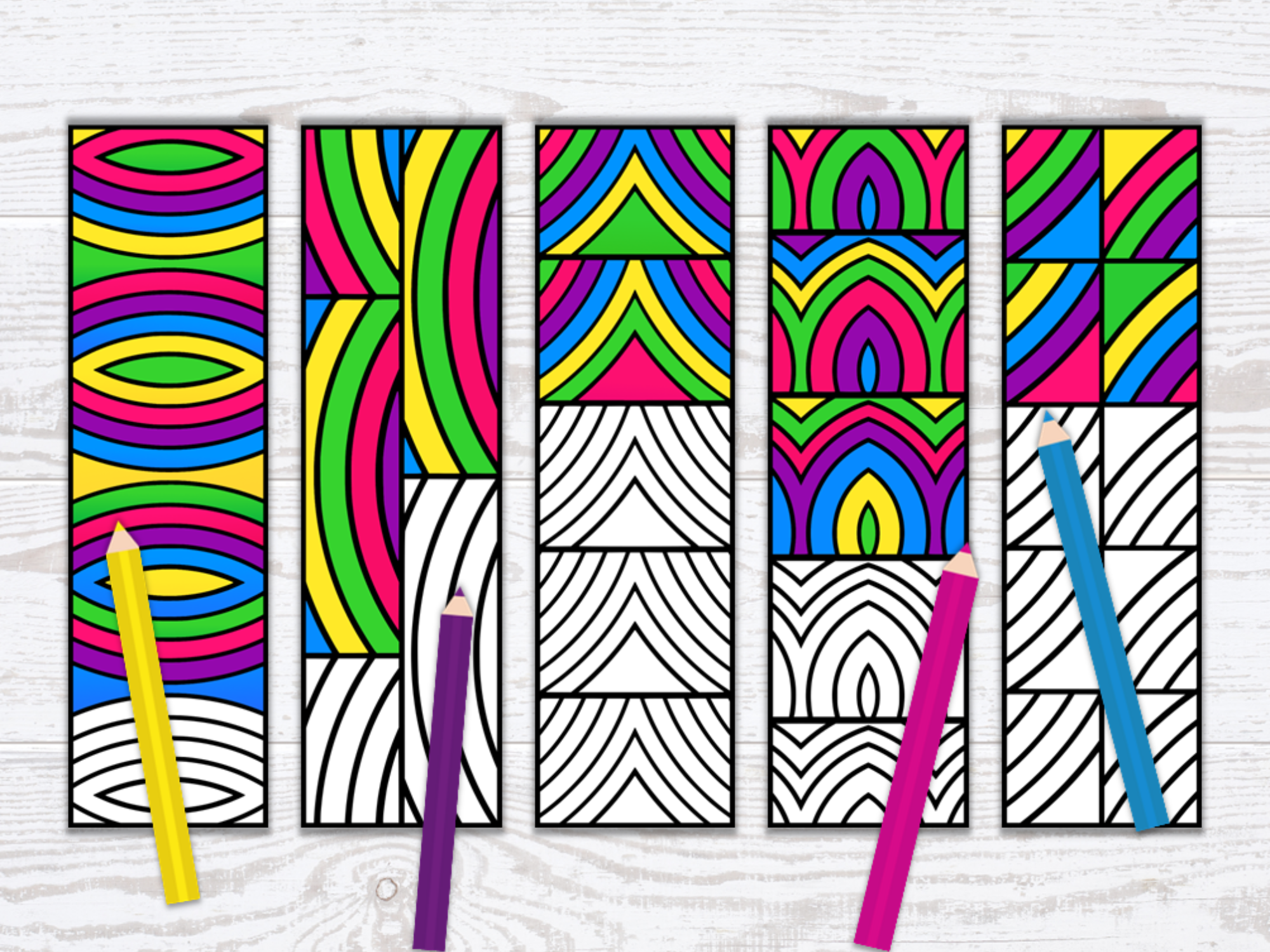 Geometric Pattern Coloring Bookmarks