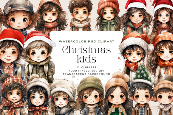 Watercolor Christmas Kids Cliparts - photo 1