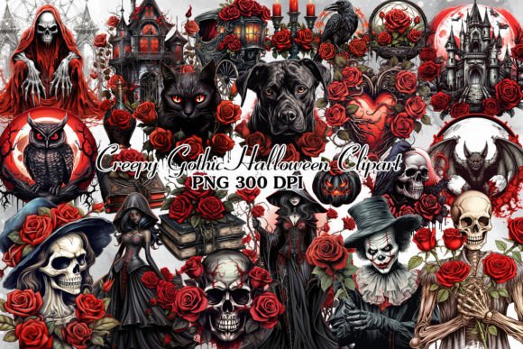 Creepy Gothic Halloween Clipart Bundle