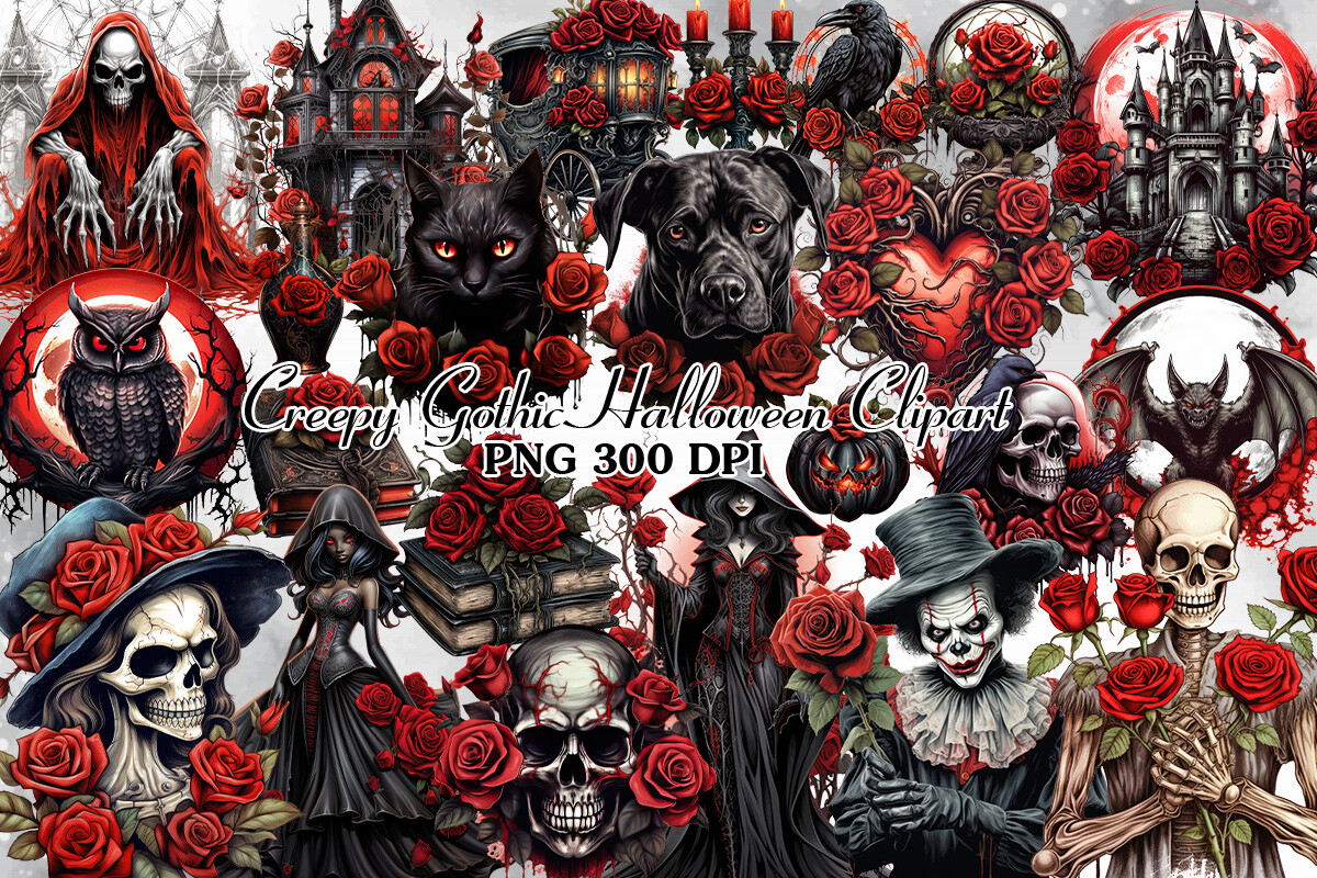 Creepy Gothic Halloween Clipart Bundle