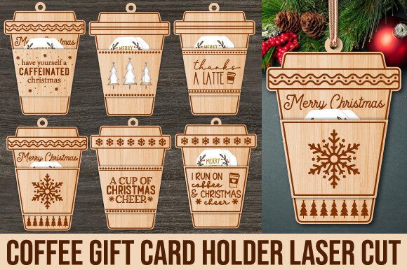 Christmas Coffee Gift Card Holder laser cut file
