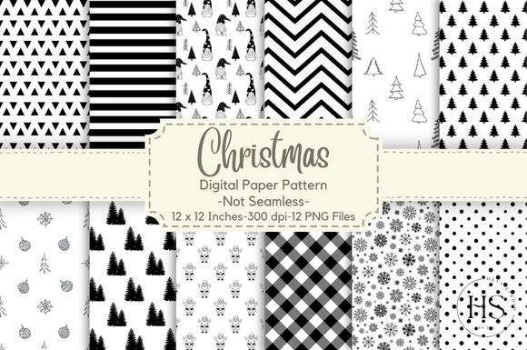 Monochrome Christmas Digital Paper Graphic by Heyv Studio · Creative ...
