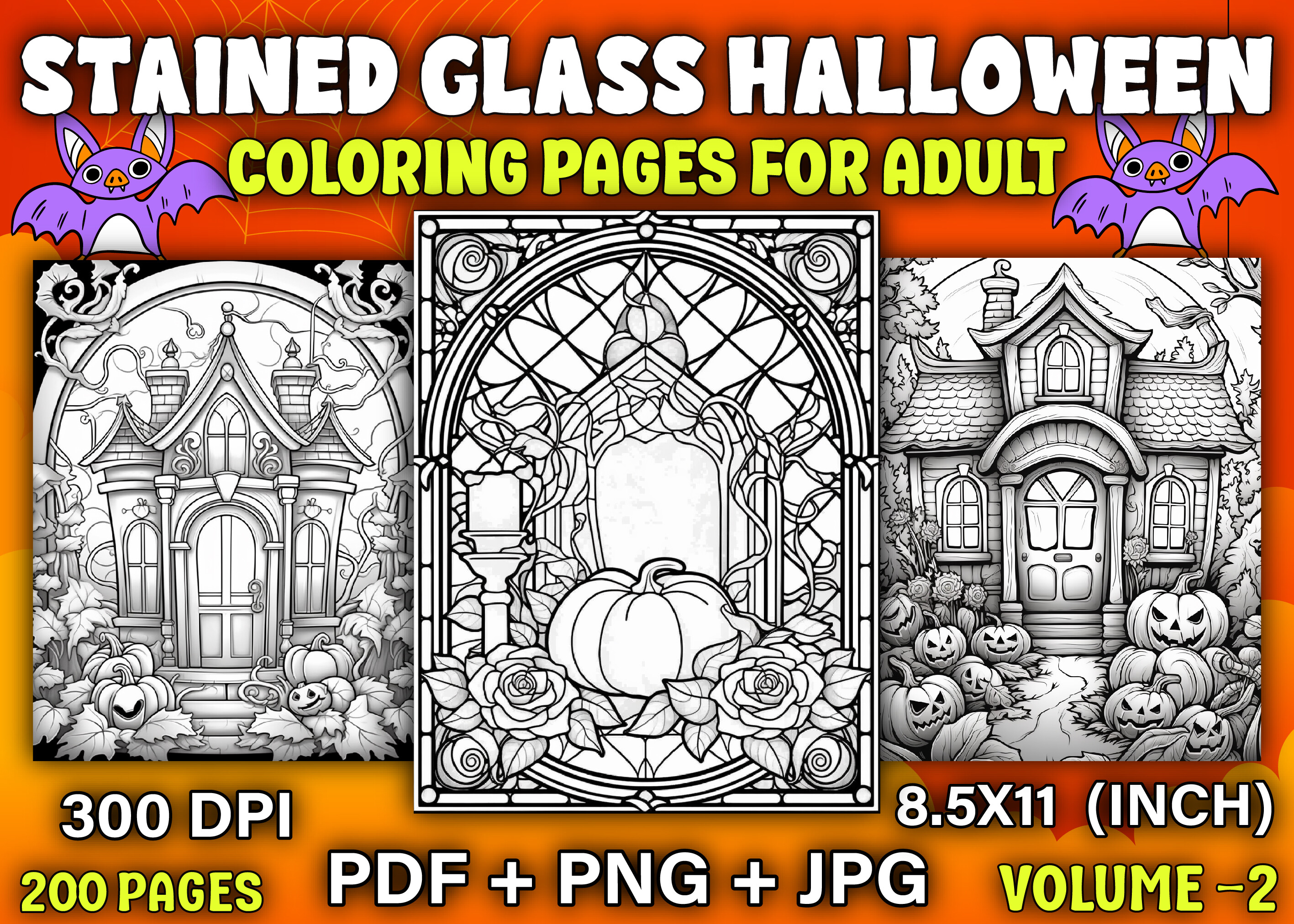 Stained Glass Halloween Coloring Pages