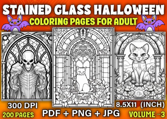 Stained Glass Halloween Coloring Pages