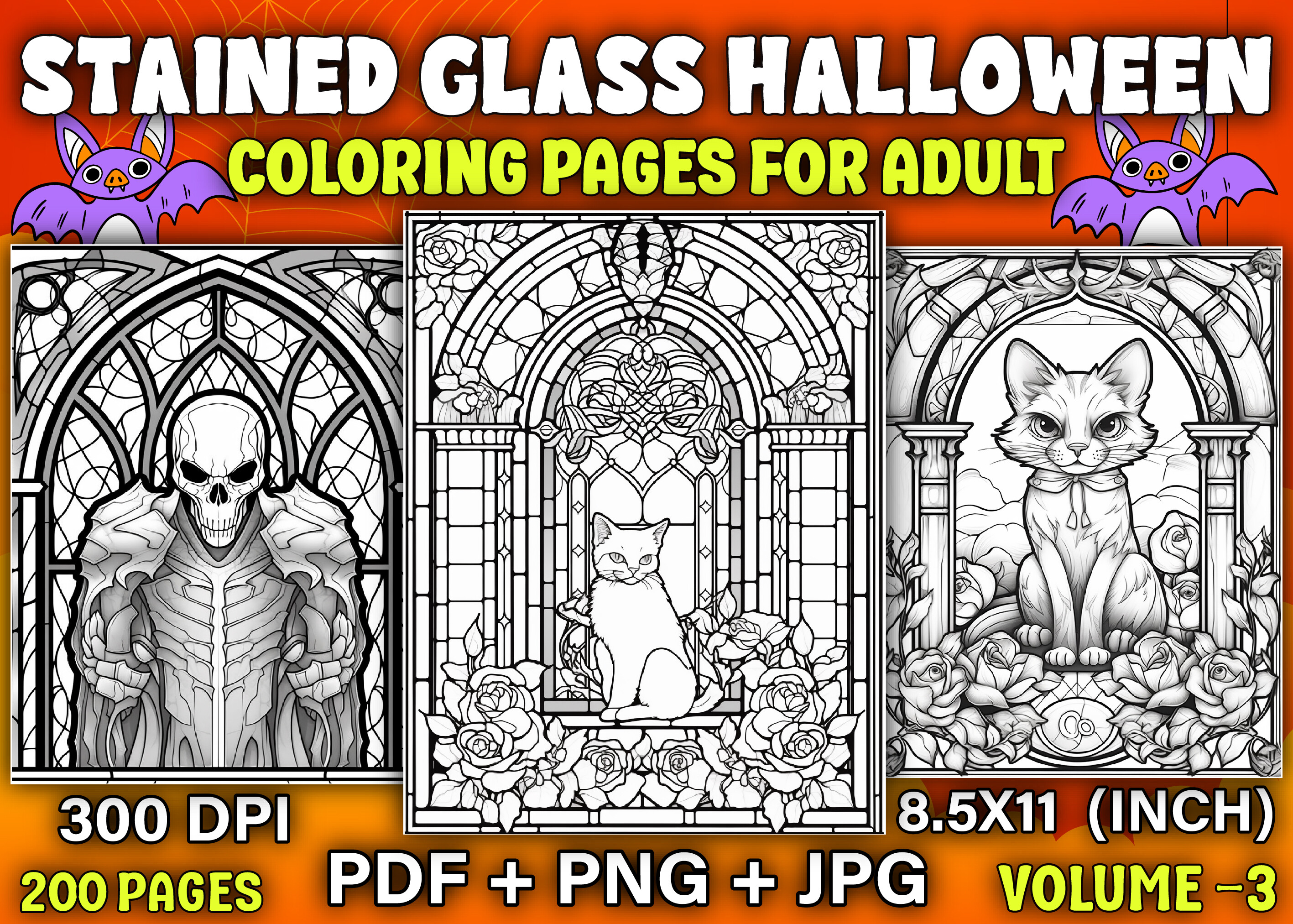 Stained Glass Halloween Coloring Pages