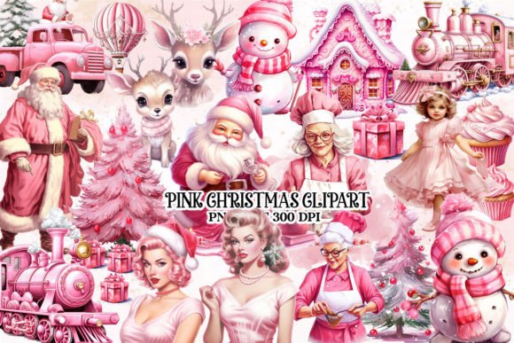Vintage Pink Christmas Clipart Bundle Graphic Illustrations By Ak Artwork