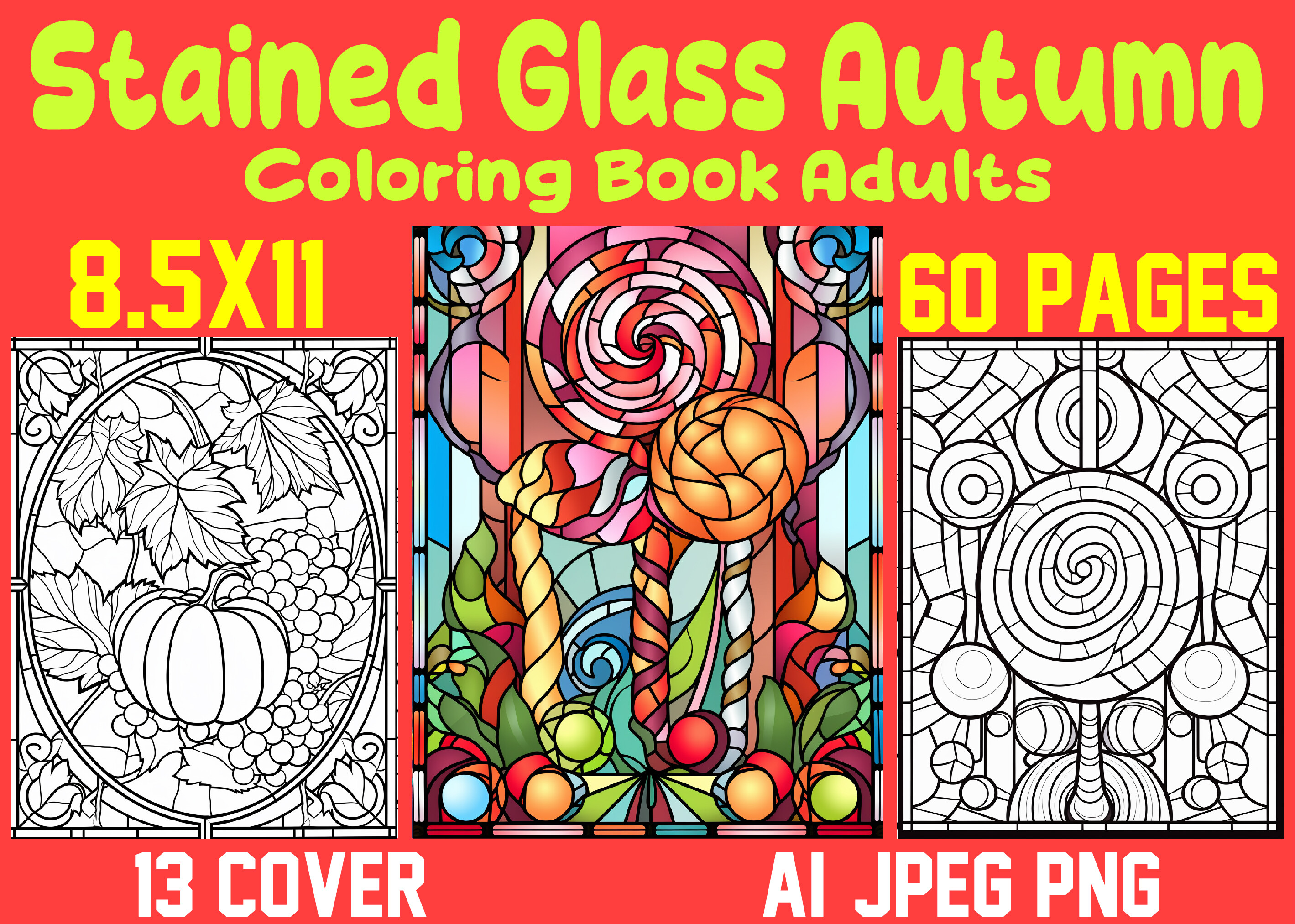 Stained Glass Autumn Coloring Book Adult