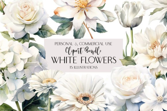 White Wedding Rose Hydrangea Peony Tulip Gráfico PNG transparentes AI Por MyMagicWorldArt