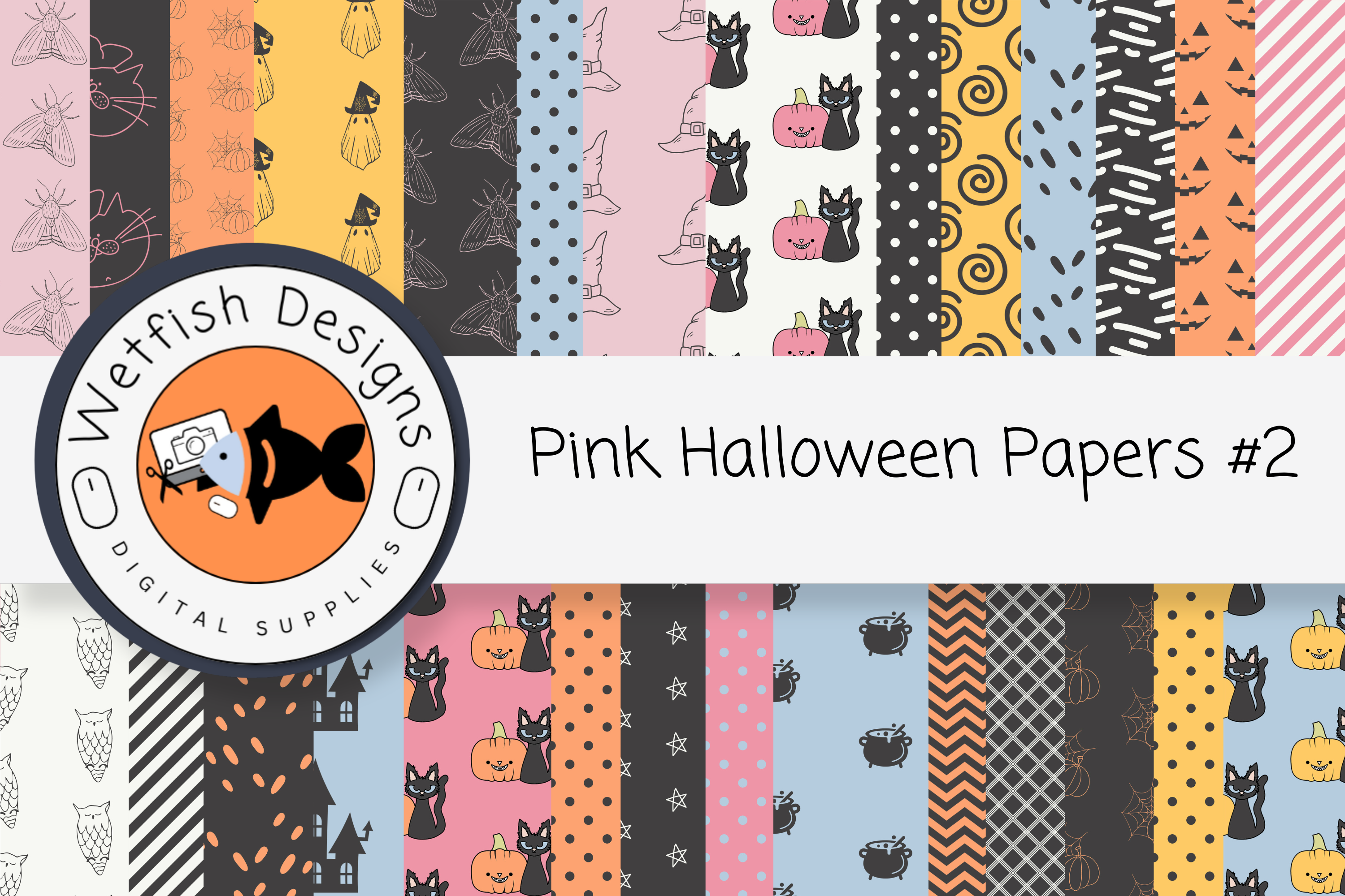 Girly Pink Halloween Digital Paper Pack Graphic by Wetfish Designs ...