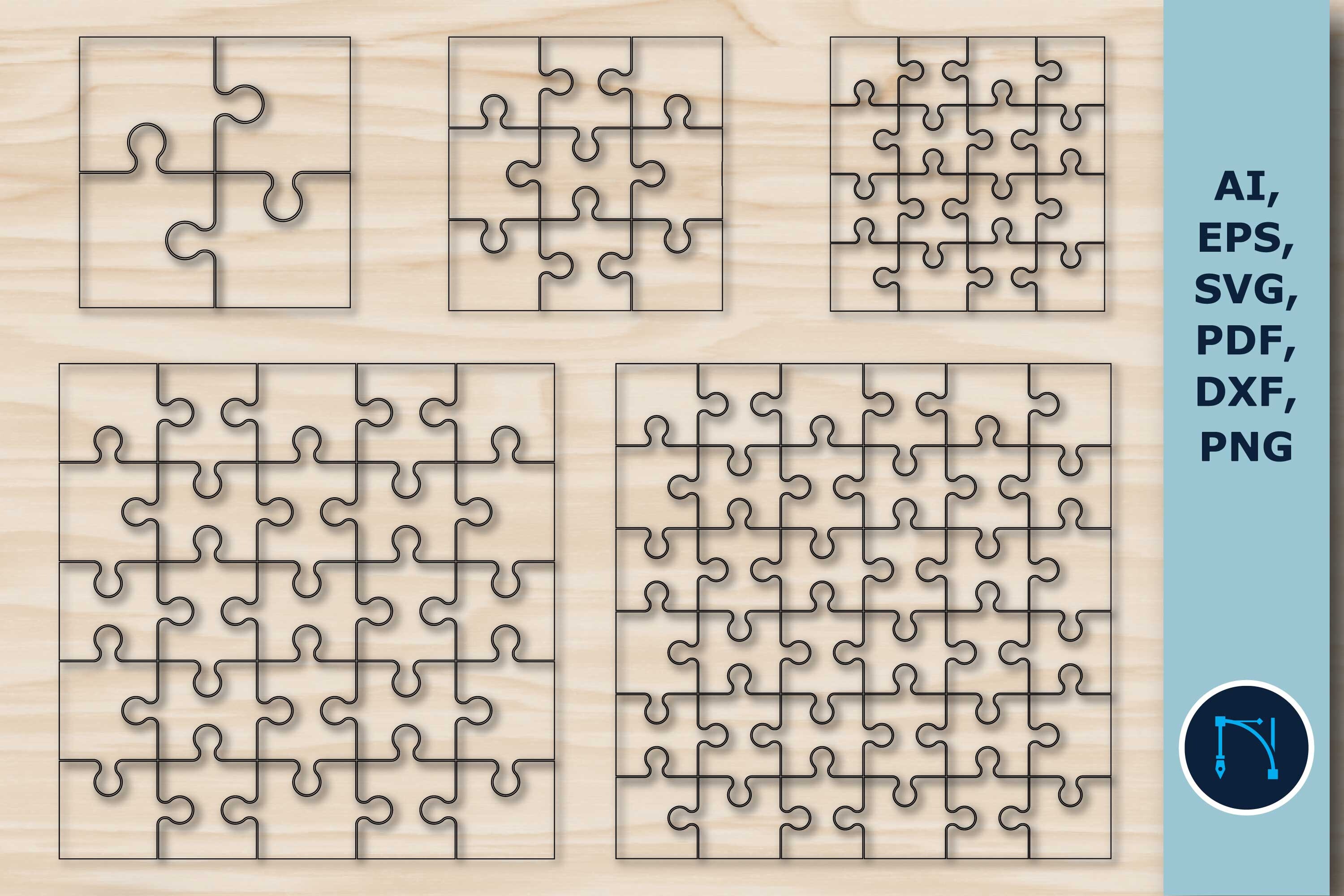 Laser Cut Puzzle SVG Bundle preview, collection of puzzle designs for laser cutting