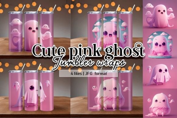 Pink Ghost - 20oz Skinny Tumbler Wrap Grafik Druckbare Illustrationen Von Kireidesign