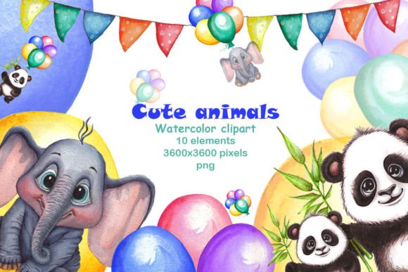 Сute Animals Watercolor Clipart, PNG