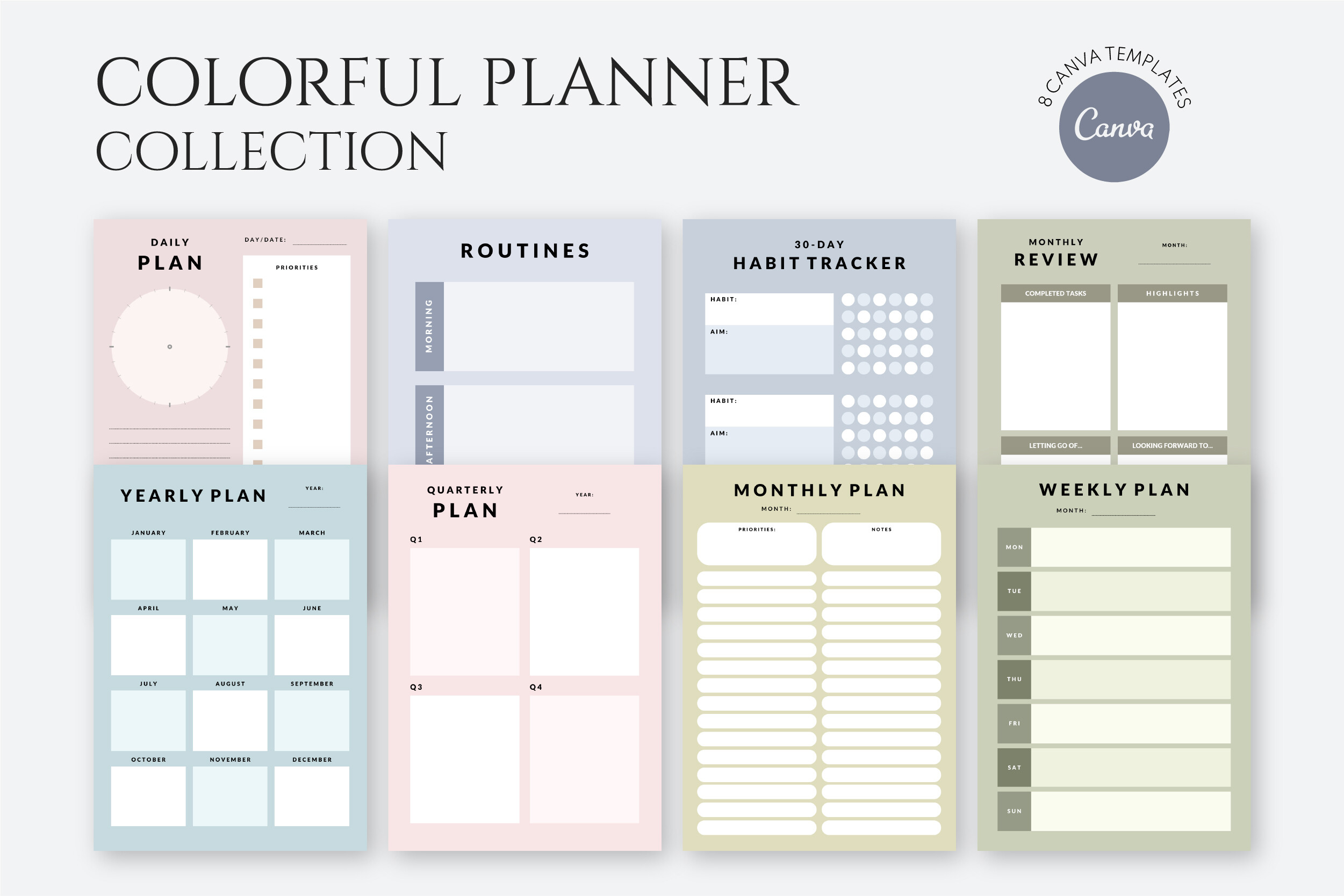 Colorful CANVA Planner Template Set