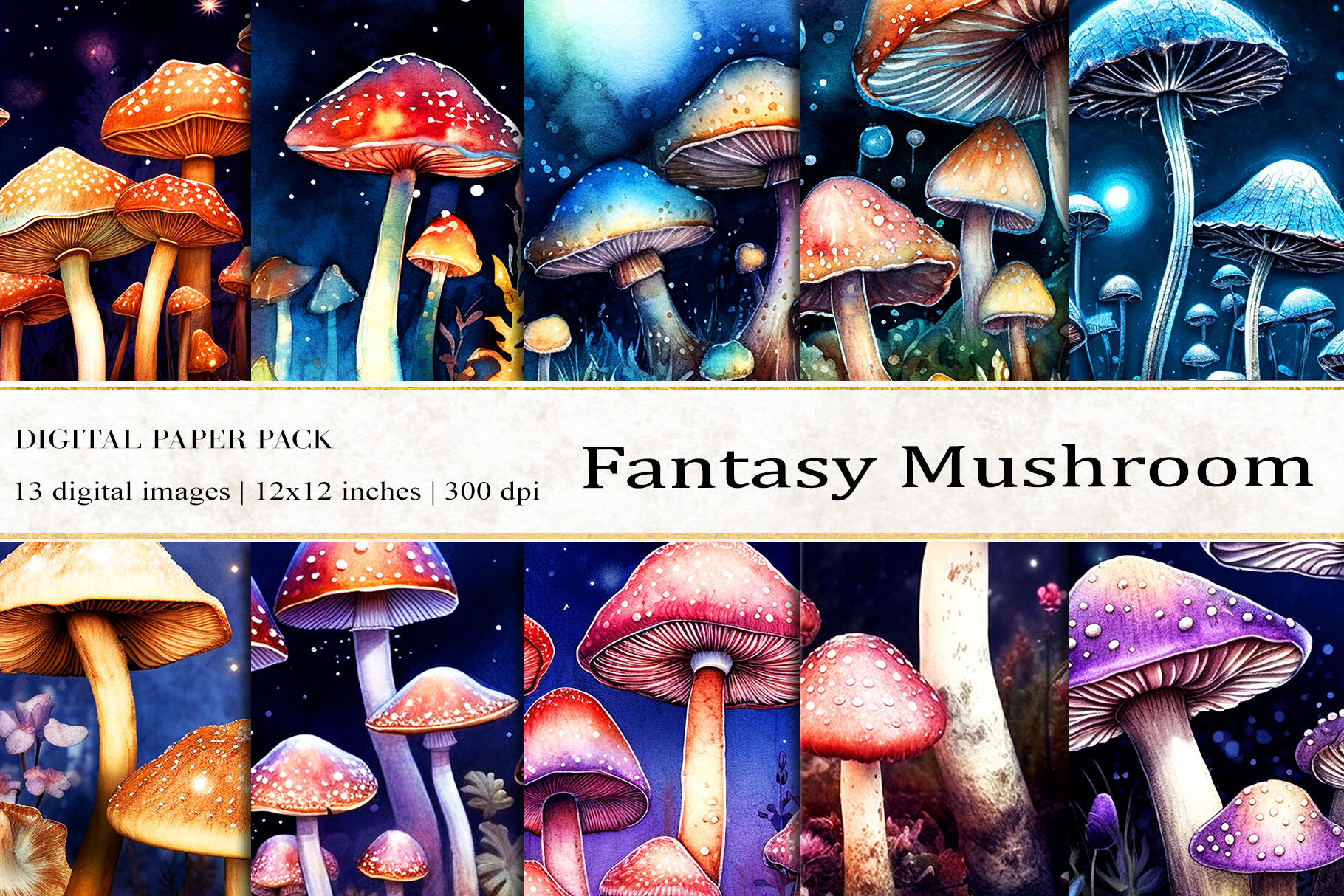 Fantasy Mushroom Digital Papers Graphic by BonaDesigns · Creative Fabrica