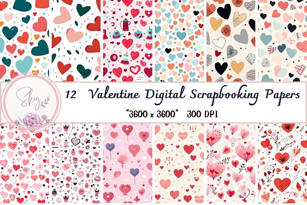 Valentine Digital Scrapbooking Papers Graphic by Skye Design · Creative ...