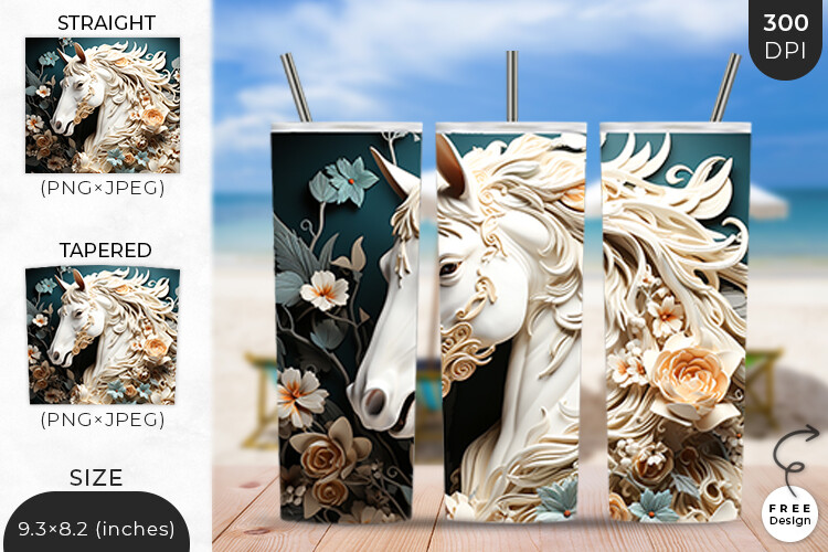3D White Horse 20 Oz Tumbler Wrap Design Graphic by Hurairagraphics ...