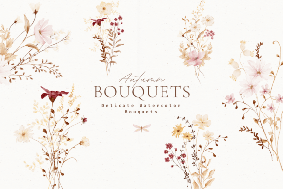 Autumn Watercolor Wildflowers Clipart