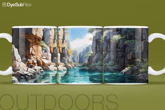 Canyon River Campfire Mug Wrap Graphics